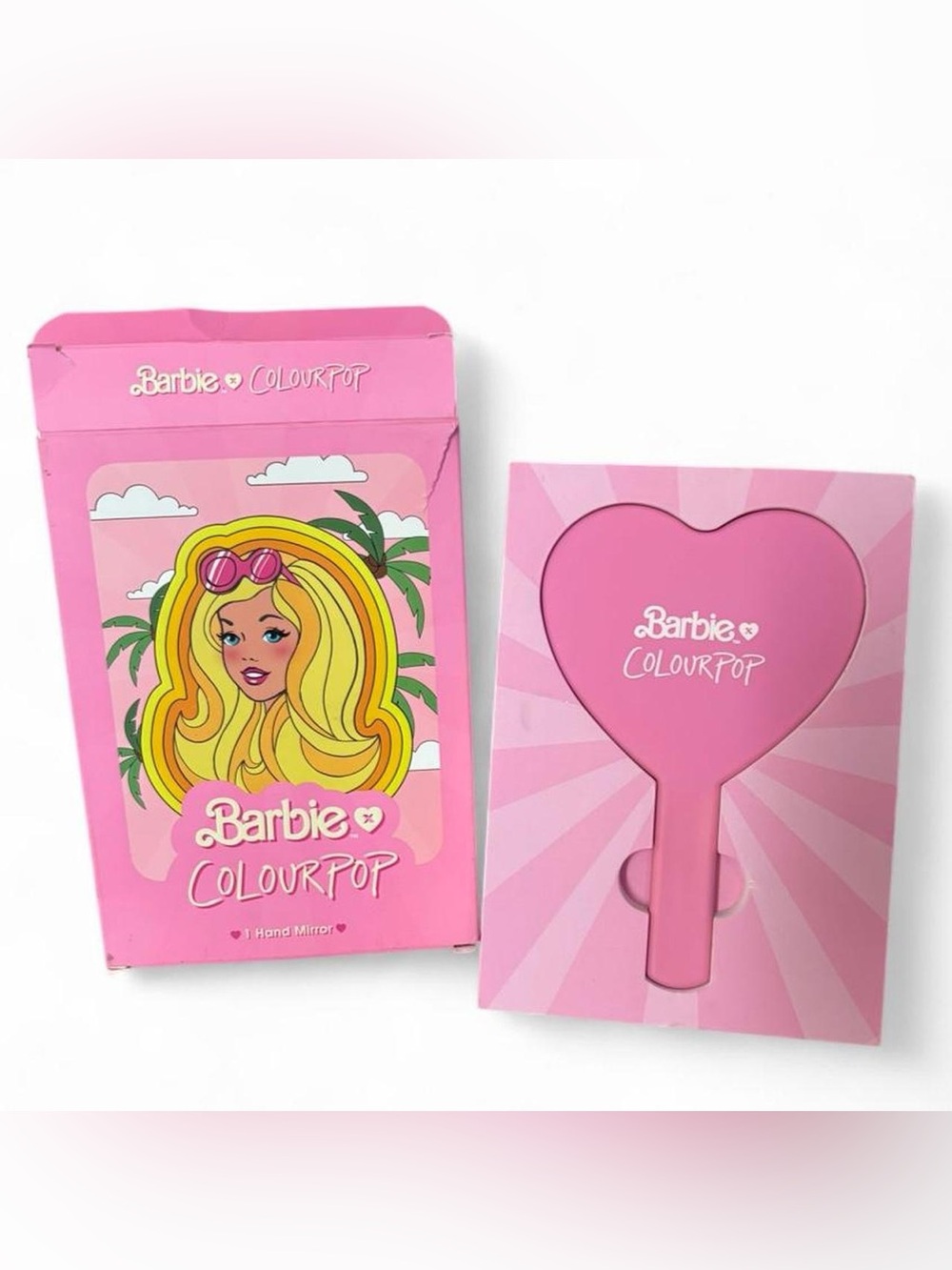 ColourPop x Barbie Heart Hand Mirror Pink Makeup Vanity Rare Limited Edition NIB